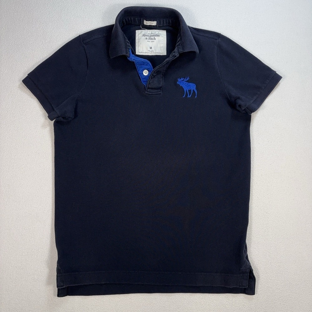 Abercrombie & Fitch Muscle Fit‎ Polo Men's M Dark Navy Cotton Embroidered Moose